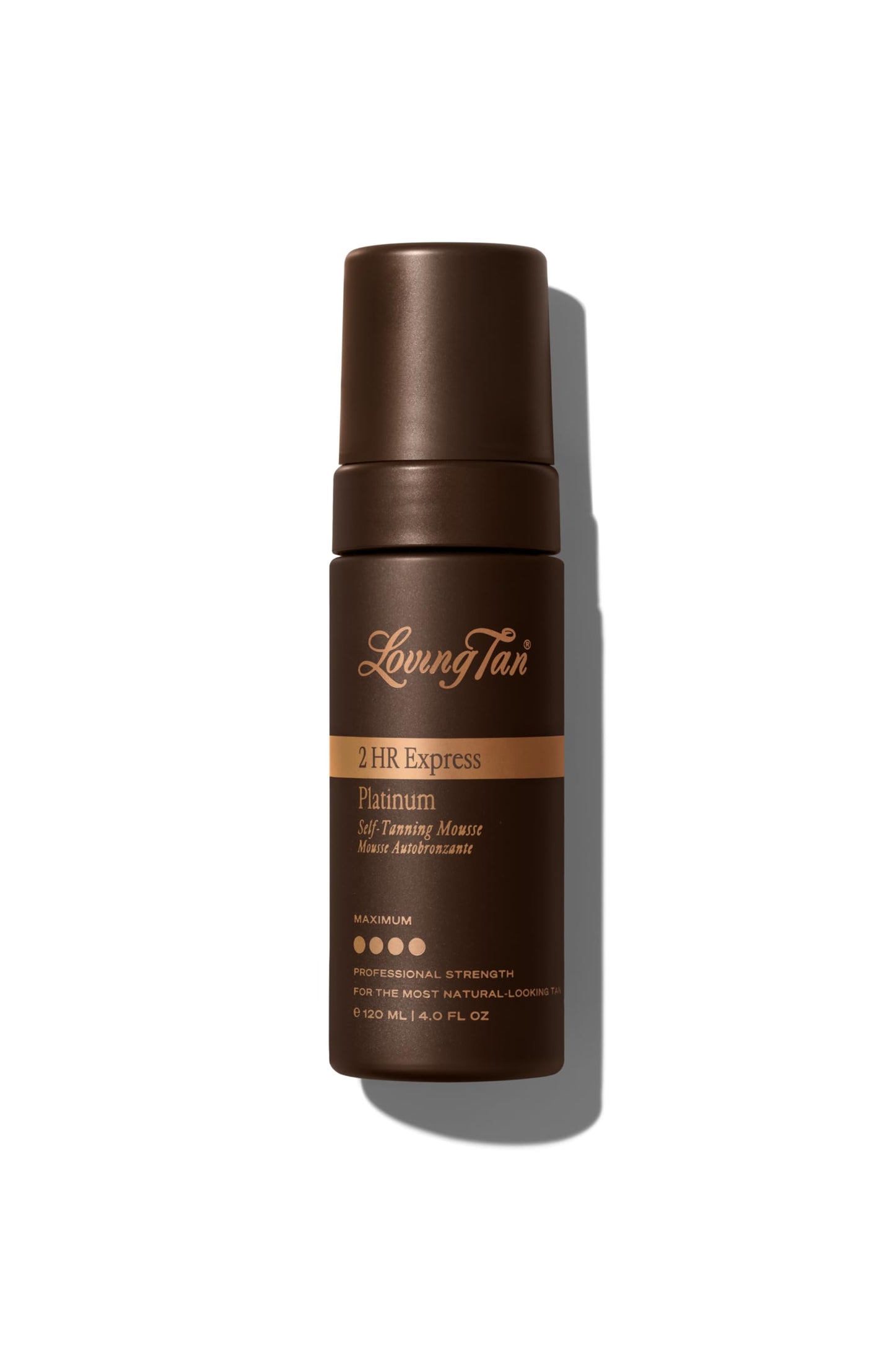 Loving Tan Platinum 2HR Express Self Tanning Mousse, Darkest Shade Yet -Streak Free, Professional Quality Sunless Tanner -5+ Applications per Bottle, Naturally Derived DHA, 4 Fl Oz -Packaging May Vary