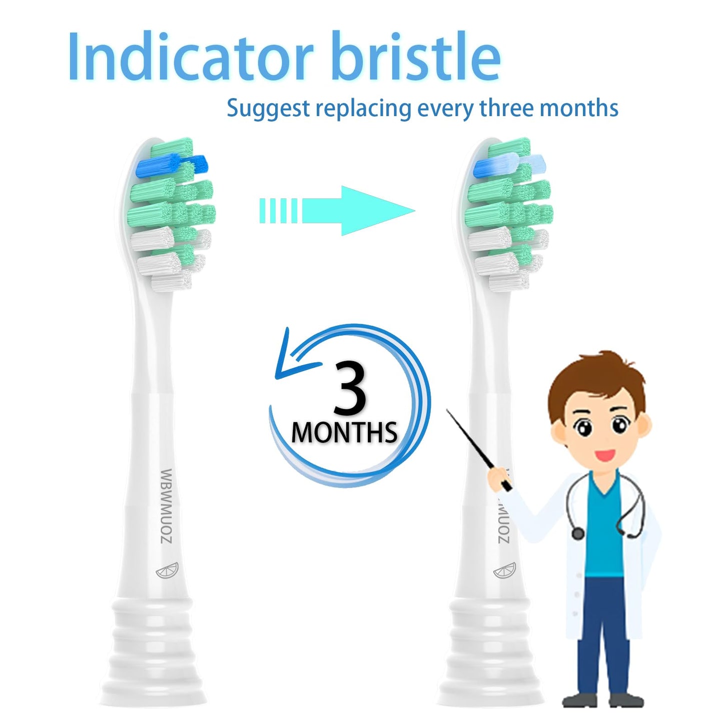 WBWMUOZ Toothbrush Replacement Heads Compatible with Philips Sonicare, 8 Pack