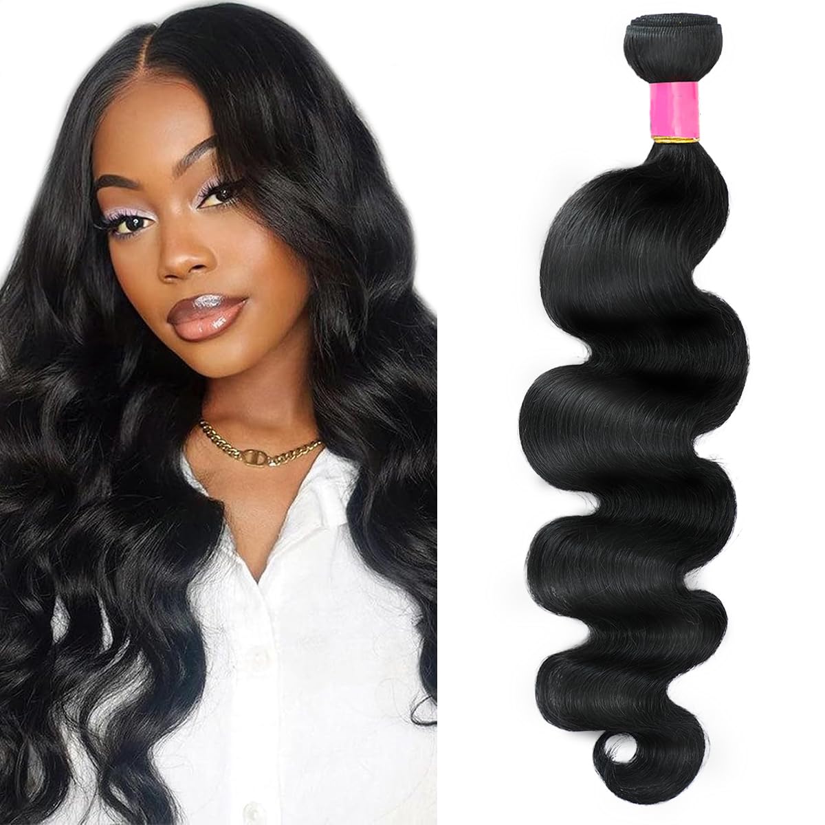 Body Wave Bundles Human Hair 16 Inch 12A Human Hair Bundles Real 100% Raw Unprocessed Brazilian Virgin Sew in Quick Weave Natural Black Deals Thick Hair Extensions
