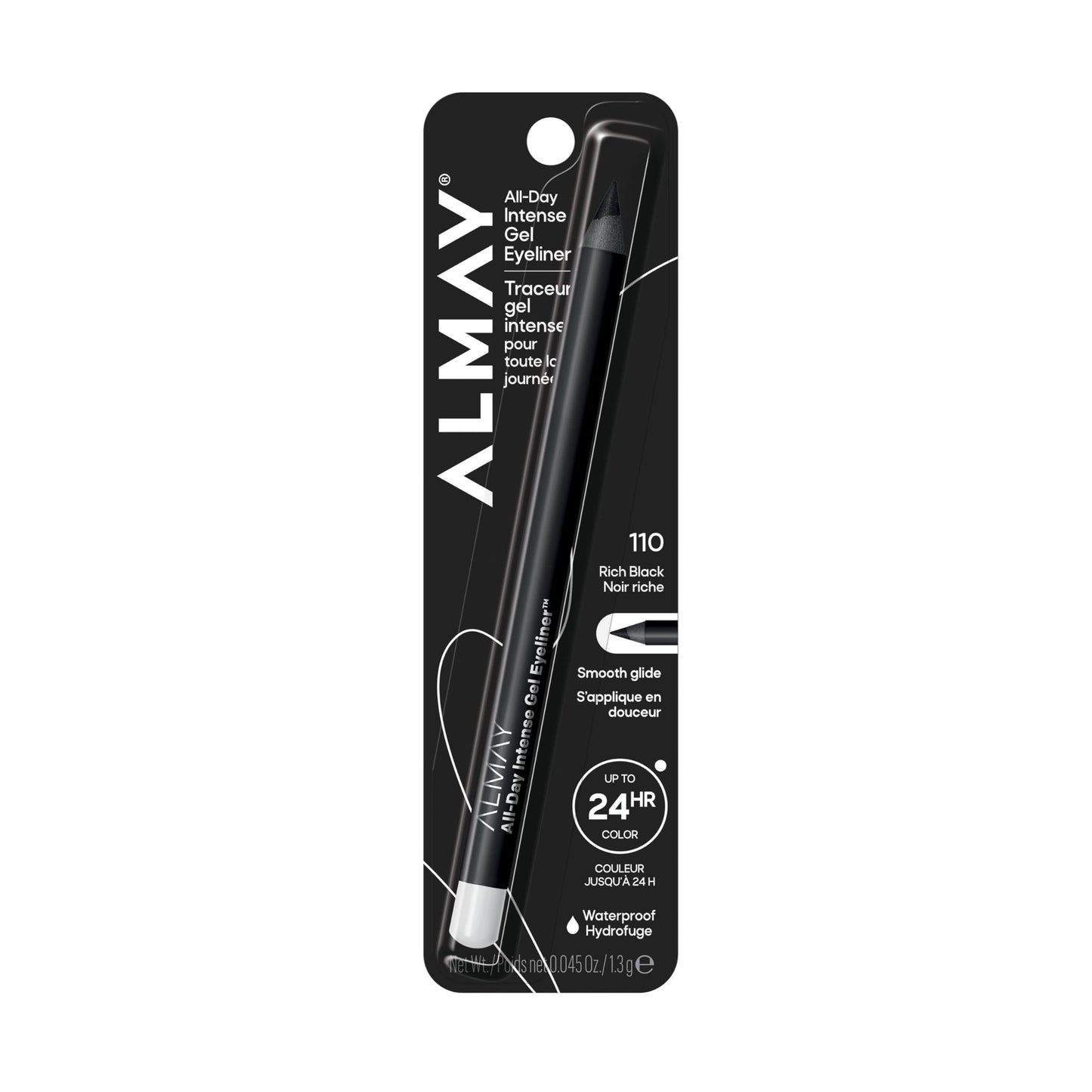 Almay All-Day Intense Gel Eyeliner Bold Longwear Eye Makeup, Hypoallergenic, 110 Rich Black, 0.045 oz