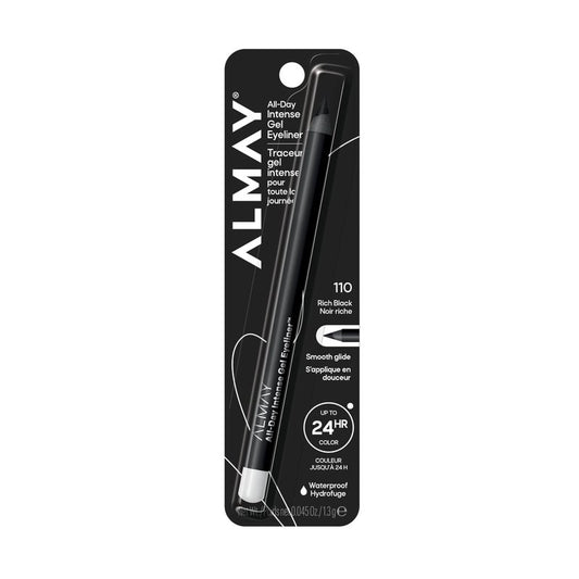 Almay All-Day Intense Gel Eyeliner Bold Longwear Eye Makeup, Hypoallergenic, 110 Rich Black, 0.045 oz