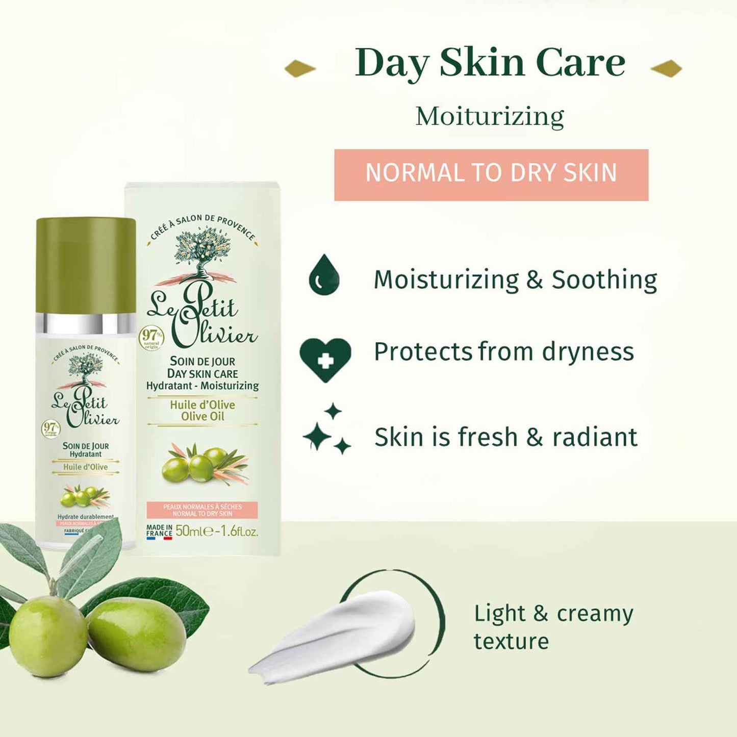 Le Petit Olivier Day Skin Care Moisturizing for Women - 1.6 oz Moisturizer