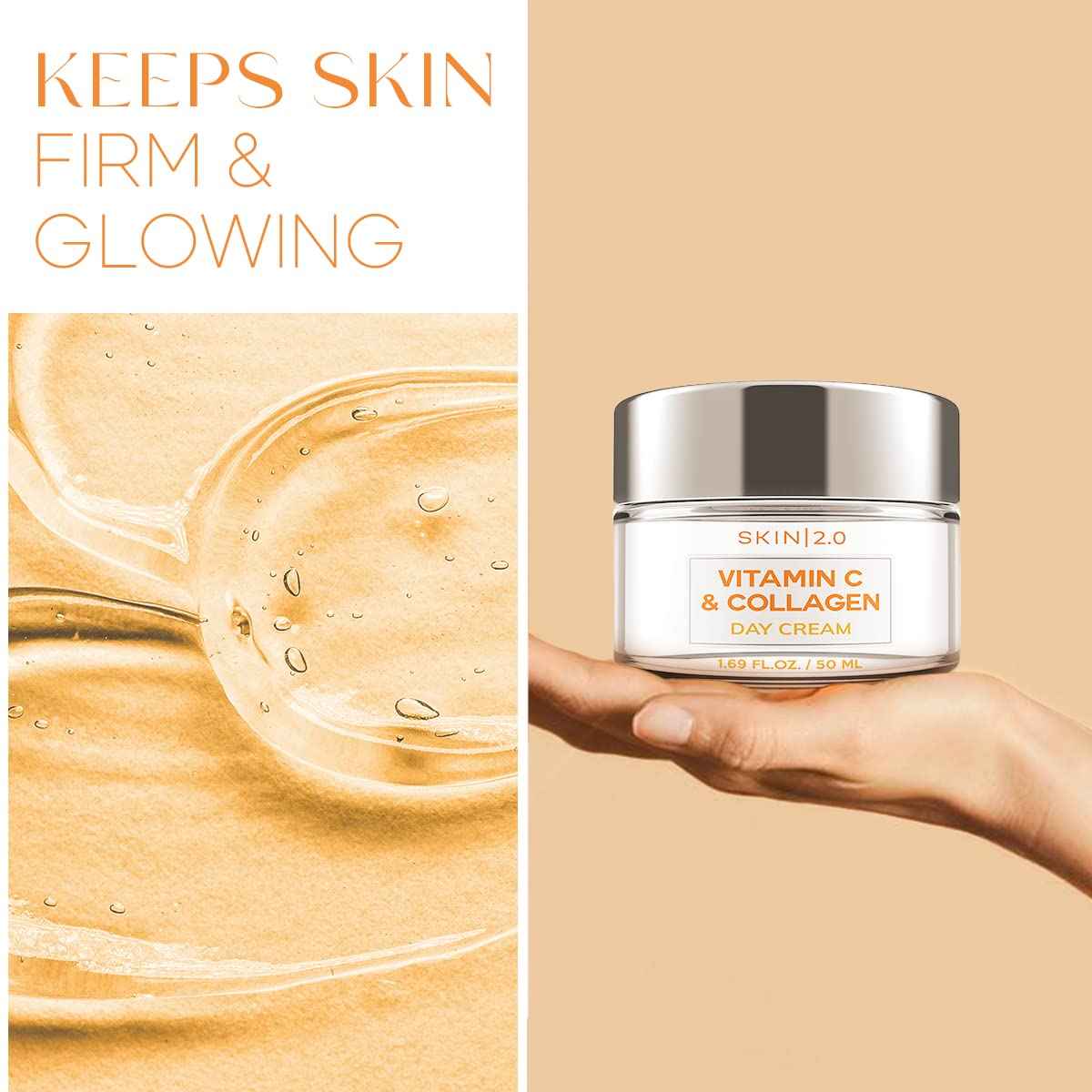 Skin 2.0 Moisturizer Facial Day Cream Moisturizer Value Set - Hyaluronic Acid and Collagen, Vitamin C and Collagen