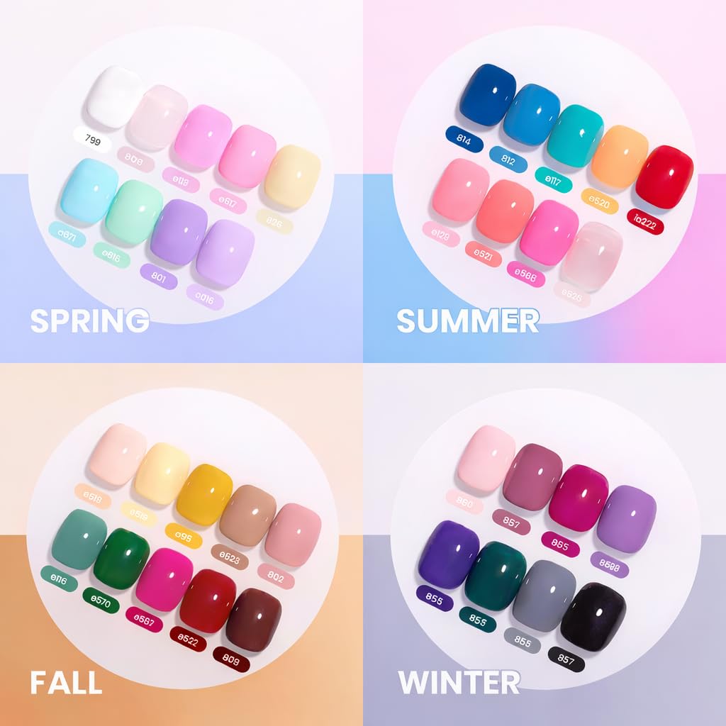 beetles Gel Polish Set Vivid Seasons - Summer Gel Nail Polish Set 36 Colors Pink Yellow Green Purple Jelly Shades 45pcs with Base & Top Coat UV LED Soak Off DIY Salon Gift for Women