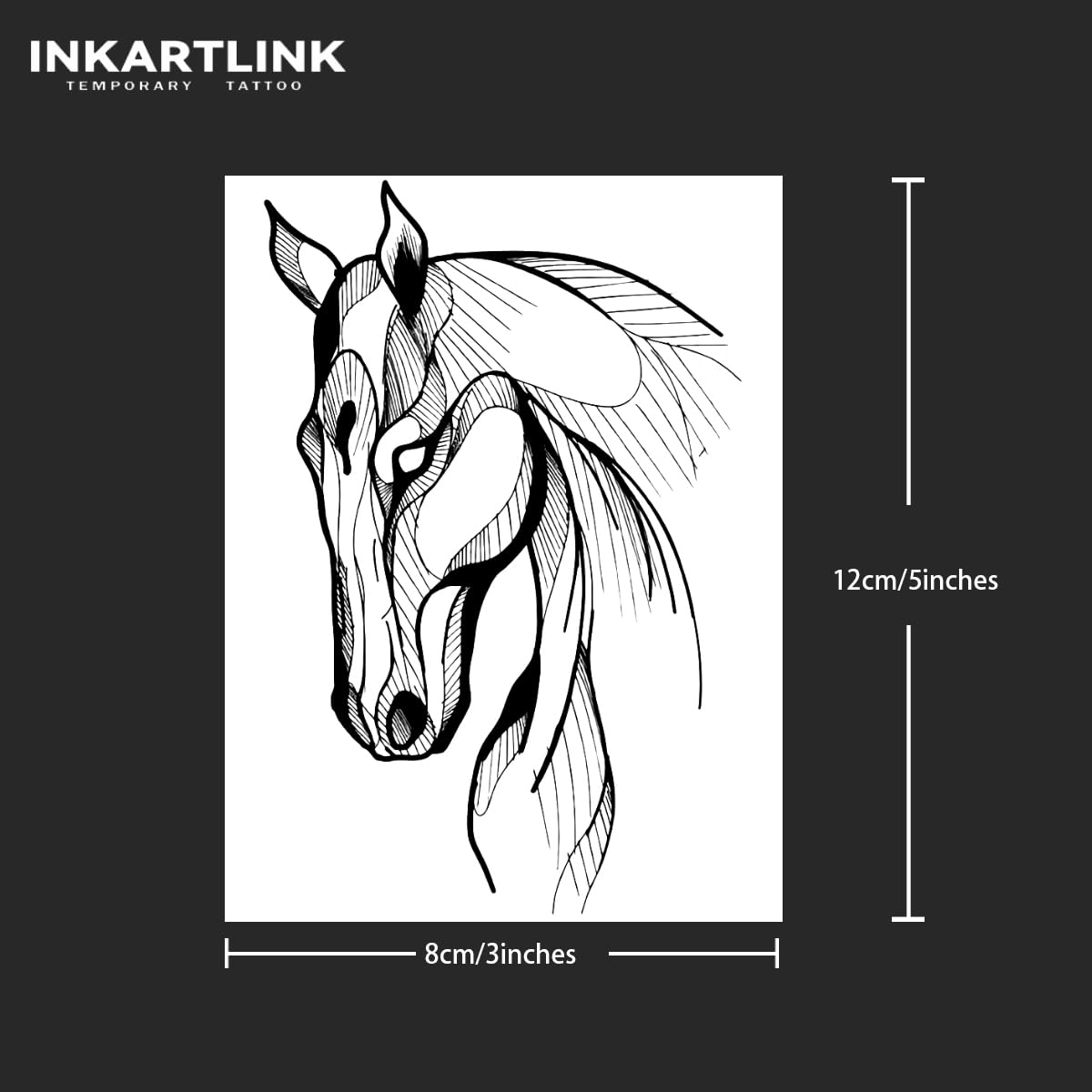 INKARTLINK Tattoo Tech, 2 Sheets Medium Semi Permanent Tattoo, Adult Art Design Temporary Tattoos, Lasts 1-2 Weeks, Waterproof, Realistic Look, No Adhesive, No Reflection (White Horse Design)