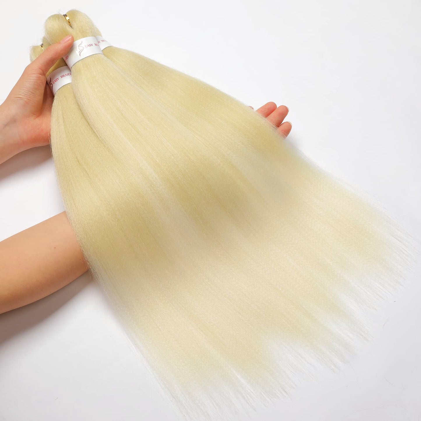 Ubeleco Braiding Hair, Pre-stretched Braiding Hair 8 Packs 48 Inch Soft Yaki Texture, No Itch, Hot Water Setting Hair Extensions for Braids Bleached Blonde (48in,#613)