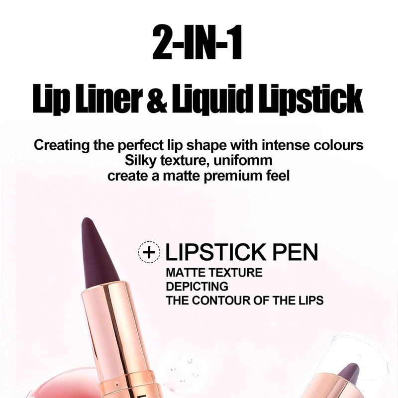 MooGlamor 3 Pcs Lip Liner and Gloss Set 2 in 1 Lipstick with Dual-Ended and Smooth Buildable Lip Gloss for Women Lip Combo Makeup (2 Pcs Matte #03#04)