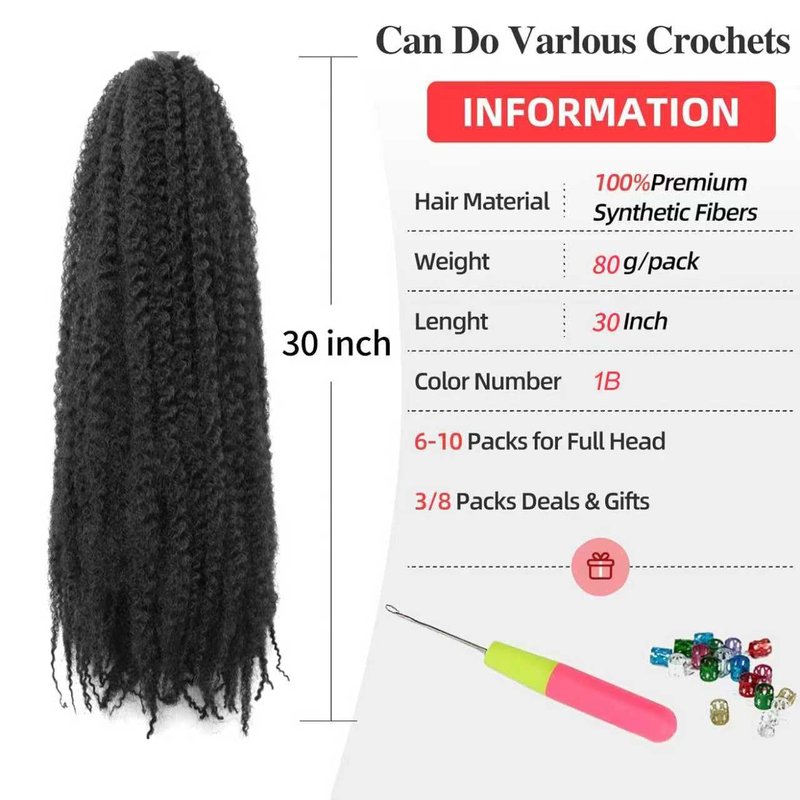 Marley Twist Braiding Hair 30 Inch Marley Twist Hair 8 Packs Cuban Twist Hair Afro Kinky Crochet Hair Synthetic Marley Hair Extensions (30 Inch(Pack of 8),1B)