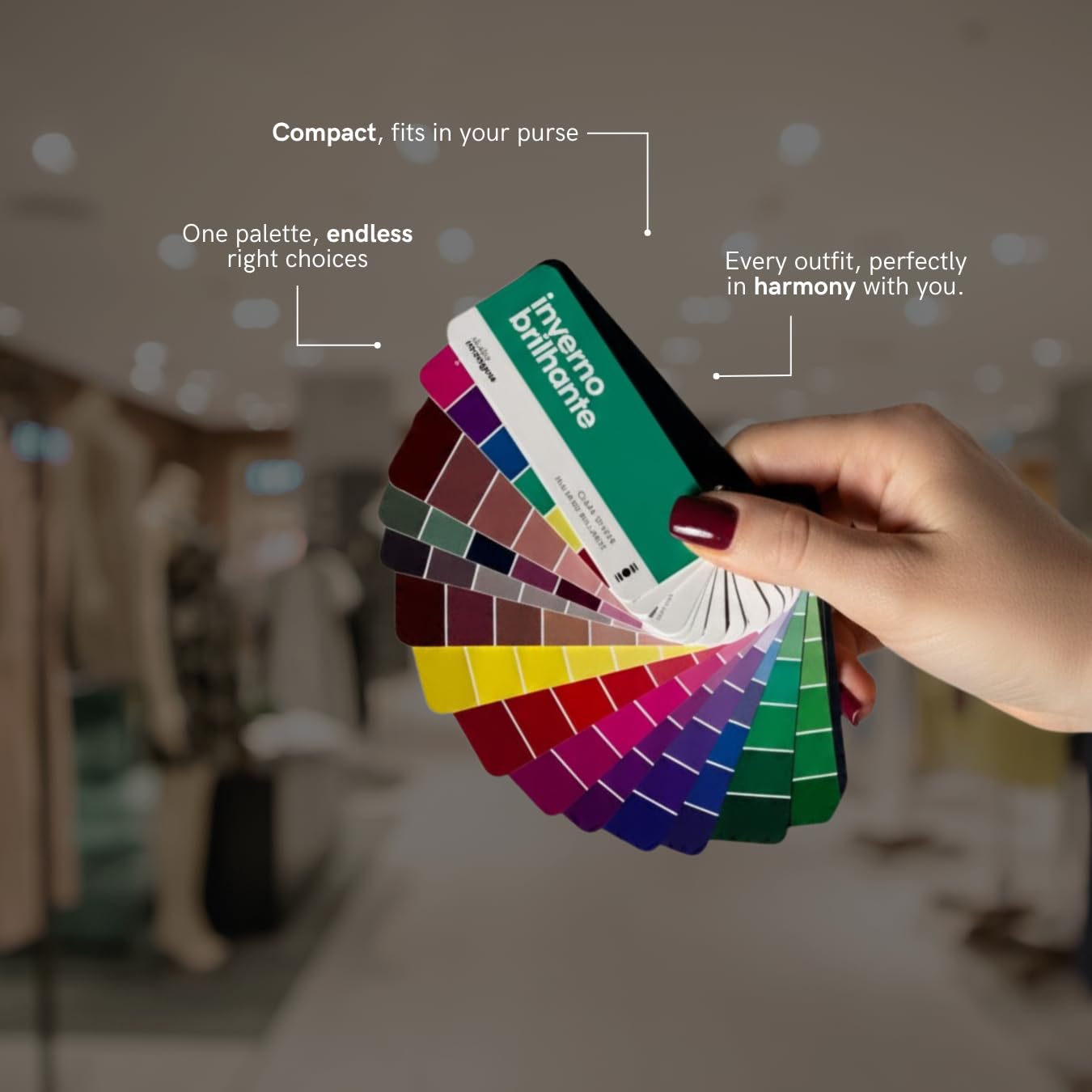 Multilingual Deep Autumn Palette Color Fan by Studio Immagine, Perfect for Smart Shopping and Outfit & Wardrobe Planning; Otono Oscuro/Outono Escuro