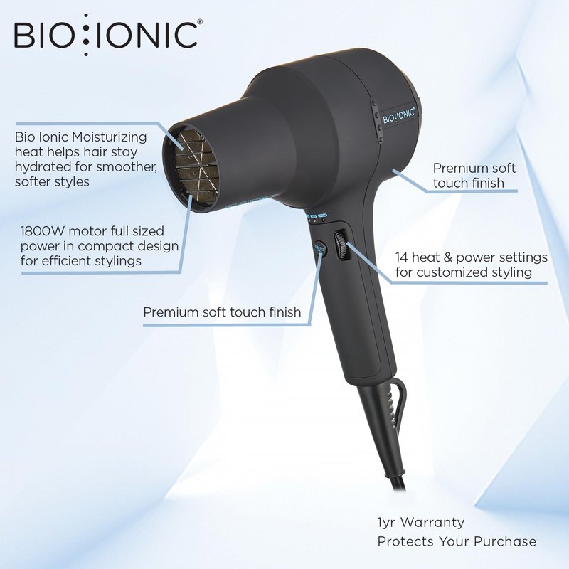 Bio Ionic PowerDiva Pro Speed Hair Dryer, Blow Dryer with Adjustable Heat & Speed, Professional Hair Styling Tool for Fast, Frizz-Free Hairstyles, Cool Shot, Compact for Travel, 1875W