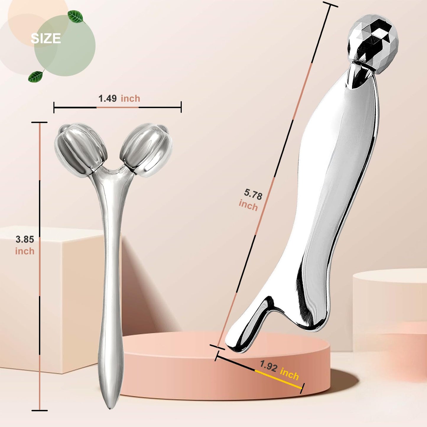 Hysotok Face & Body Roller Massager - Guasha Tool for Face, Neck & Eyes, Stainless Steel, Chin Lift, Skin Tightening (Silver White)