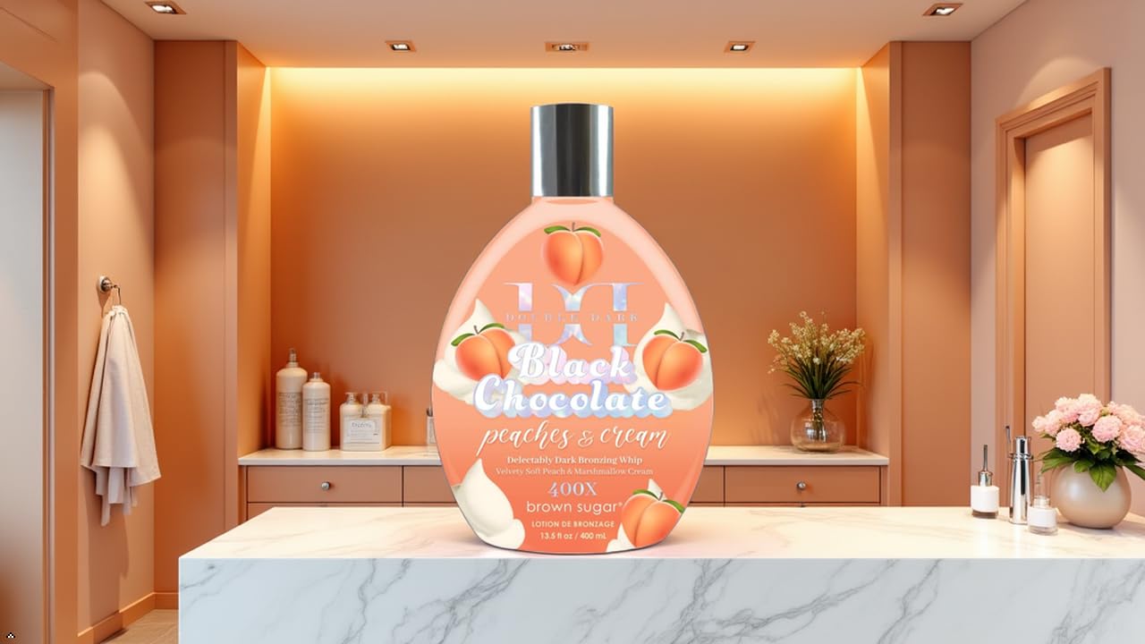 Brown Sugar Peaches & Cream 400X Double Dark Black Chocolate Bronzing Whip Tanning Lotion – Ultra Rich Skin Softening Formula for Deep, Long-Lasting Color – 13.5 oz