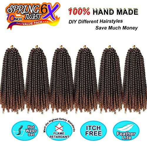 6 Packs Spring Twist Braiding Hair Spring Twists Twist Hair Synthetic Fiber Fluffy Twist Crochet Braids Low Temperature Twist Crochet Hair for Women Braiding Hair(10inch,T1B/30)