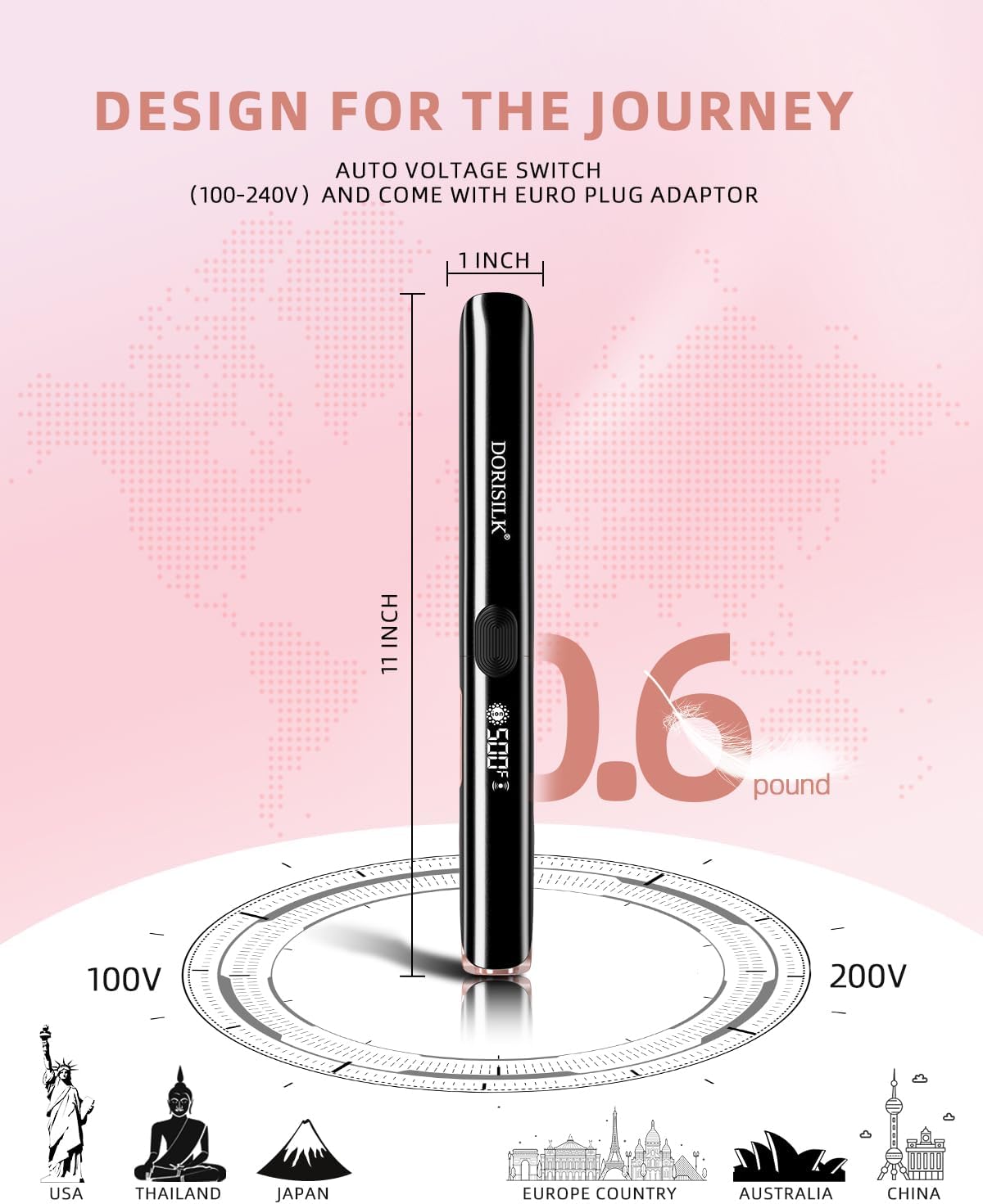 DORISILK 2-in-1 Hair Straightener & Curler - 500°F Fast Heating Ceramic Flat Iron | Travel Dual Voltage