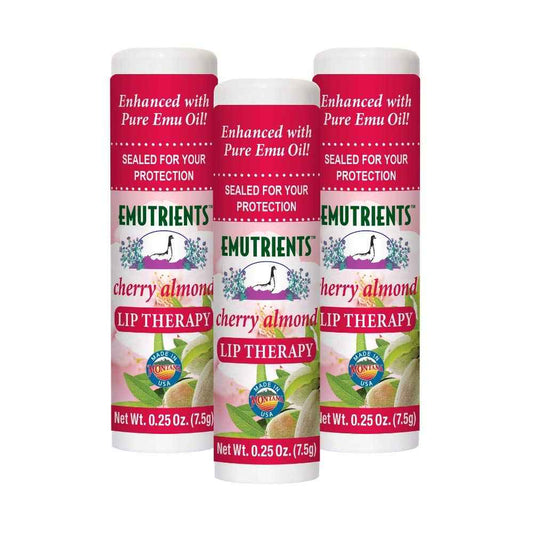Montana Emu Ranch - Lip Therapy Lip Balm - 0.25 Ounce - Cherry Almond Flavor - 3 Pack - Made with Pure Emu Oil