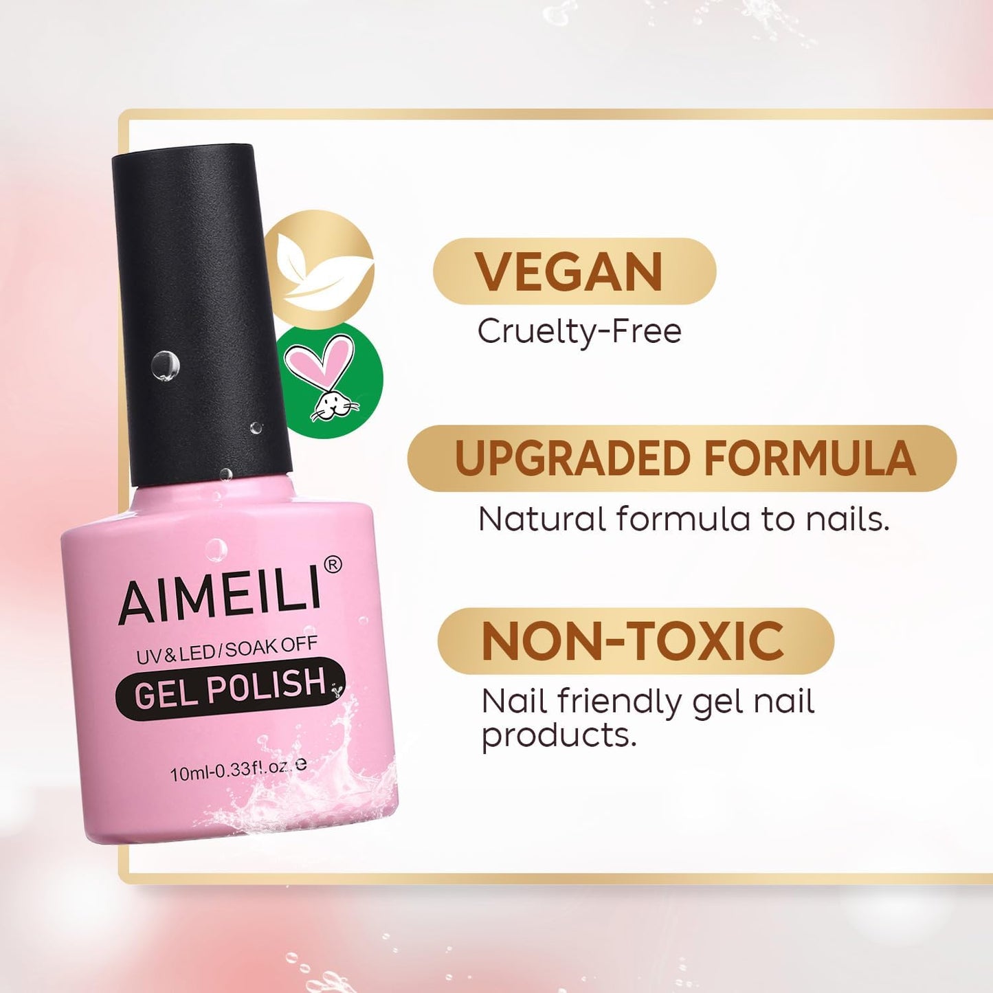 AIMEILI Hema Free Rubber Base Gel For Nails, Soak Off U V LED Clear Sheer Gel Nail Polish, 4 in 1 Nail Strengthen/Enhance/Base Coat/Color Set Of 6pcs X 10ml - Kit 46