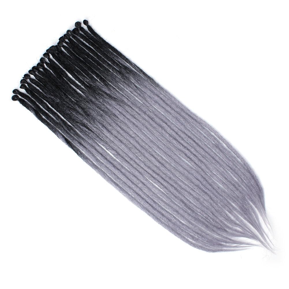 Kraler 24-Inch Ombre Black to Grey Dreadlock Extensions - 40 Strands Thick Synthetic Hair for Hip Hop Style | 1cm Width