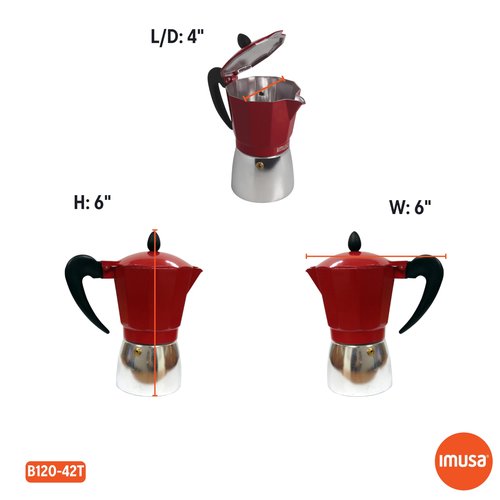 IMUSA USA B120-42T Aluminum Stovetop Coffeemaker, Espresso Machine, 3-Cup, Red