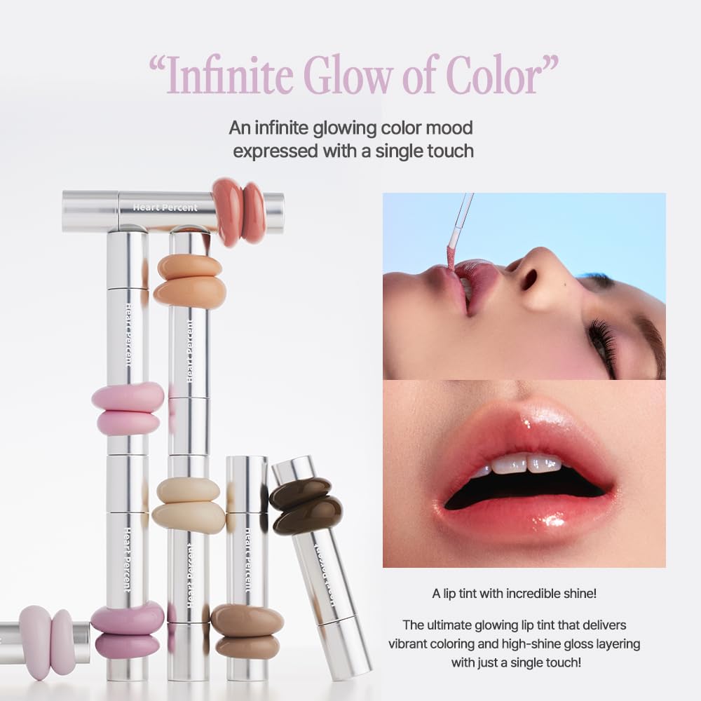Heart Percent Dote On Mood One Way Glowy Tint, Glass-like High Shine Glossy Finish w/Long-Lasting Luminous Color Lip Stain for Glowy Look, #11.Dawn Mauve