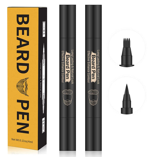 Beard Pencil Filler Kit - 4 Tip Pen and Brush for Men, Facial Hair Enhancer and Mustache Shaper (2 Black Pens)