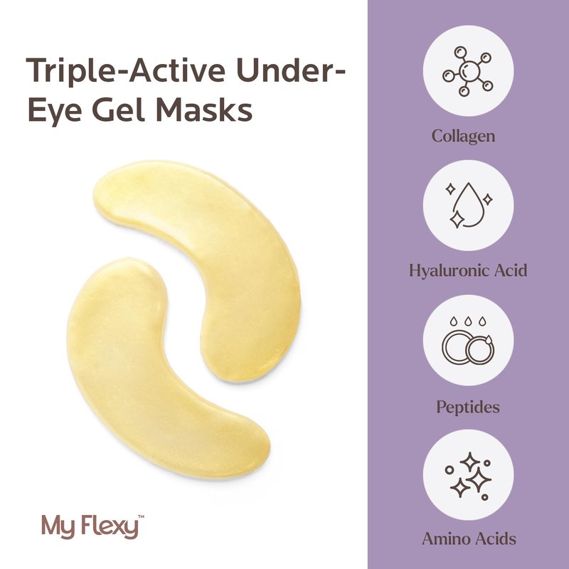 My Flexy Under Eye Patches, 24K Gold Under Eye Mask for Puffy Eyes and Dark Circles & Undereye Bags, Collagen & Peptides Skincare, Gold Eye Masks, Gifts for Women, Vegan Self Care