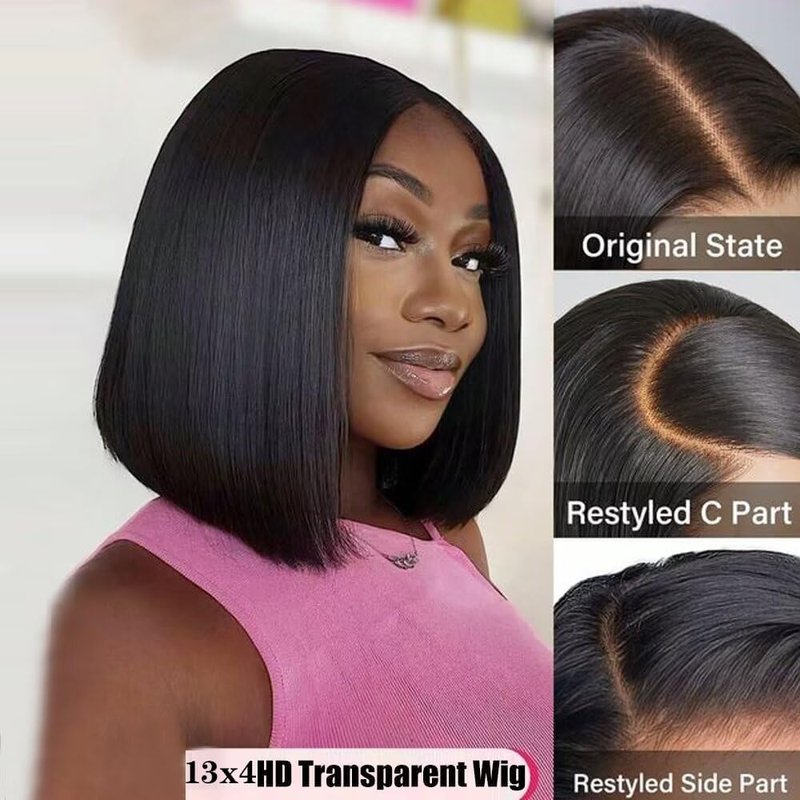 MYouan Glueless Bob Wig Human Hair Really Big 13x4 HD Lace Front Wigs 180% Density Pre Plucked with Baby Hair Natural Black 12 inches