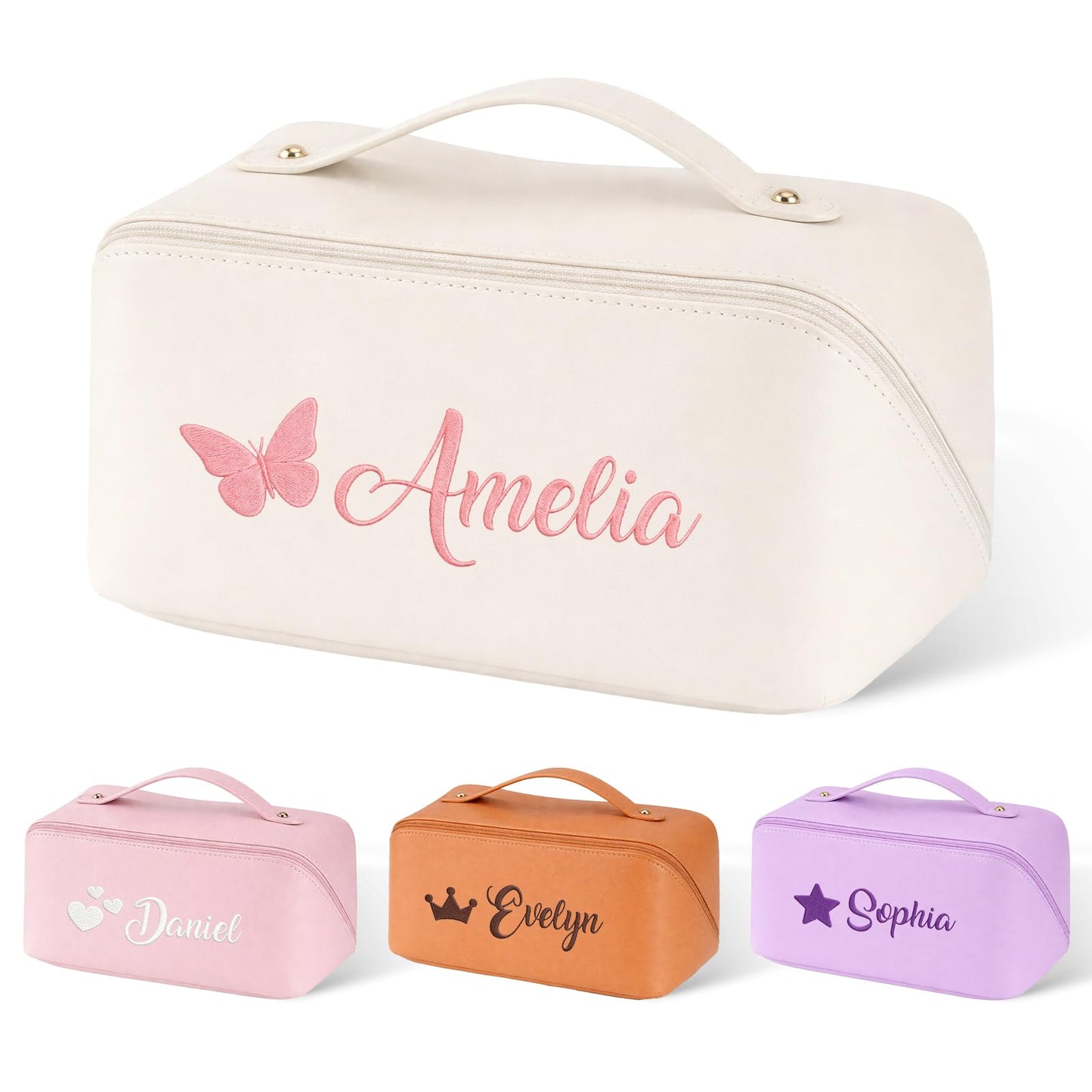 Dyoart Custom Embroidered Name Travel Makeup Bag Gifts for Mothers Day Personalized Large Capacity Cosmetic Bags for Women Customized Toiletry Bag Christmas Birthday Gifts for Girlfriend Wife