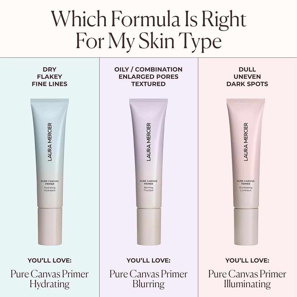 Laura Mercier Pure Canvas Primer, Improves and Extends Wear of Makeup, Hydrating, Blurring and Illuminating Formulas, Natural, Matte, and Radiant Finishes