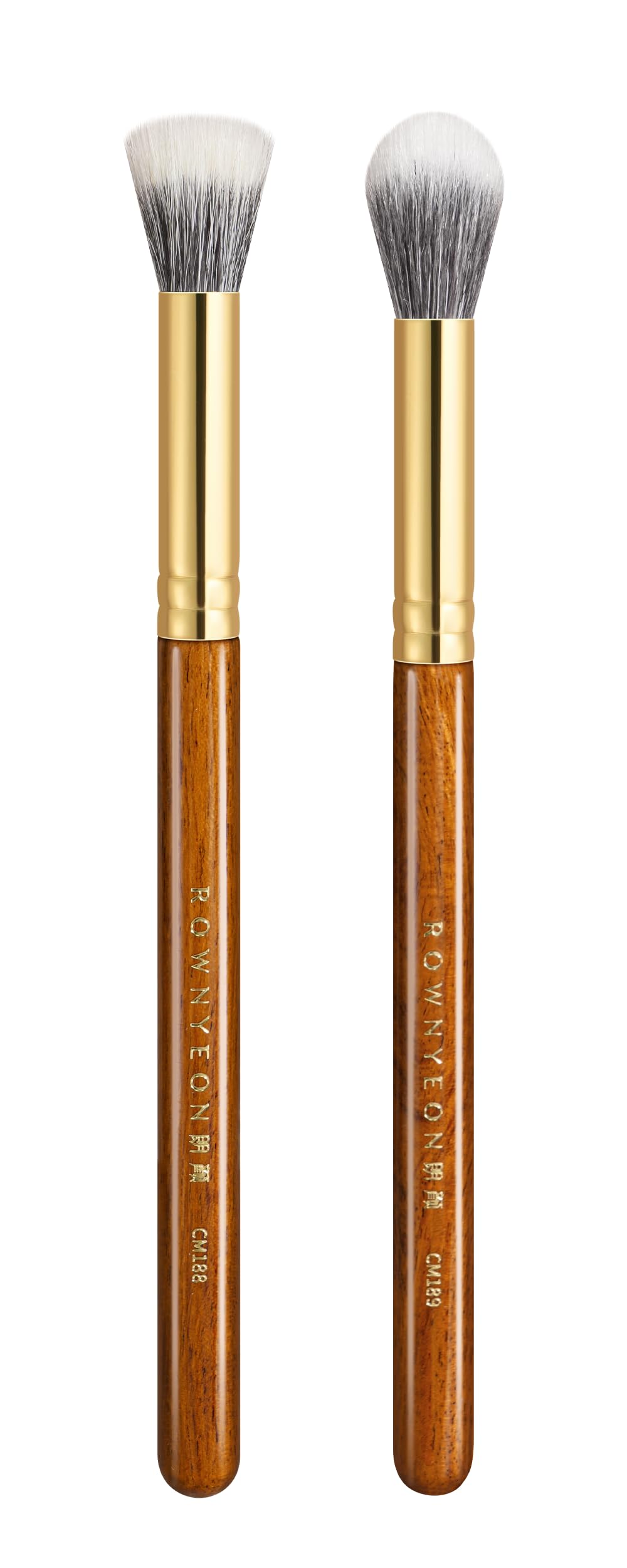 Desert Oak Series Powder Cheek Duo Brush Set - CM 188 Blush Brush & CM 189 Highlighter Brush of Goat Hair for a Soft-Focus Glow, Bubinga Handle