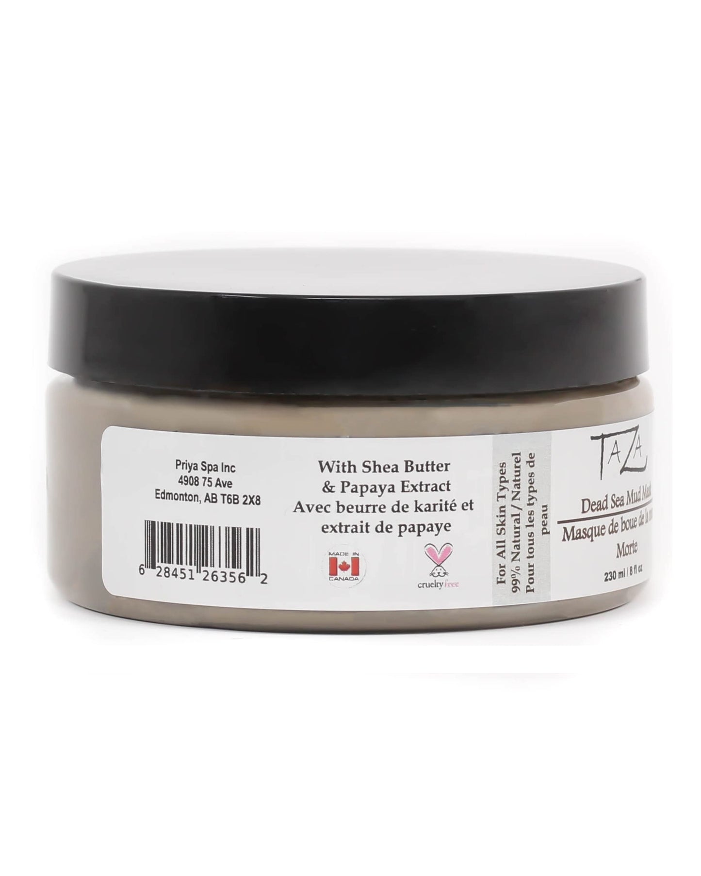 Taza Premium Natural Dead Sea Mud Mask, 8 ounces (230 milliliters), Bright and Radiant Facial Skin, With: Dead Sea Mud, Shea Butter, Grapeseed Oil, Vitamin E, Glycerin, Papaya Extract