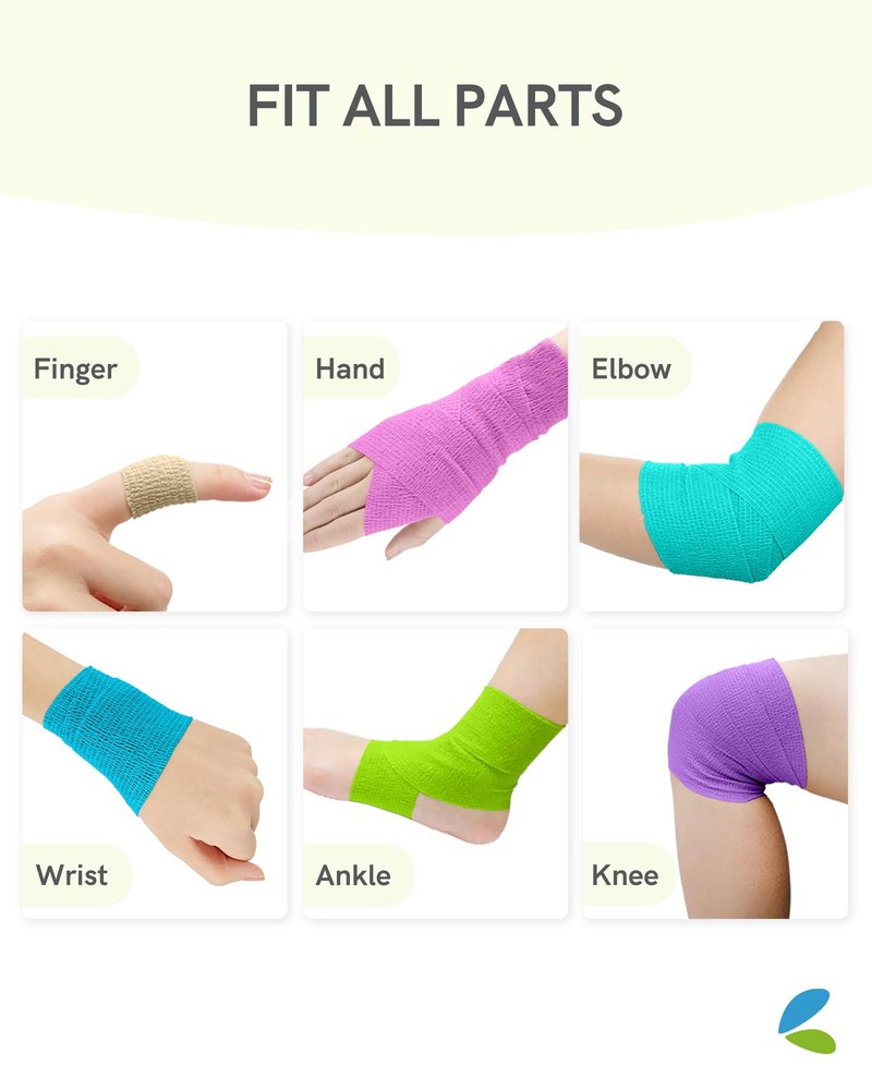 FriCARE Self Adhesive Bandage Wrap, Medical Tape in First Aid Kit, Cohesive Bandages for Wounds Sport Vet, 2 Inches X 5 Yards 6 Rolls, Rainbow