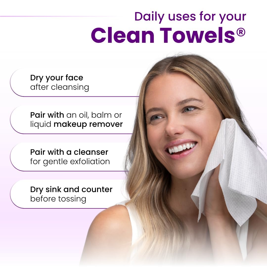 Clean Skin Club Healthy Aging Clean Towels® XL, Smooths Fine Lines Wrinkles & Texture in 6 weeks, Treated for Extra Softness, Disposable Face Towels, Anti Aging Makeup Remover Dry Wipe, 50 count