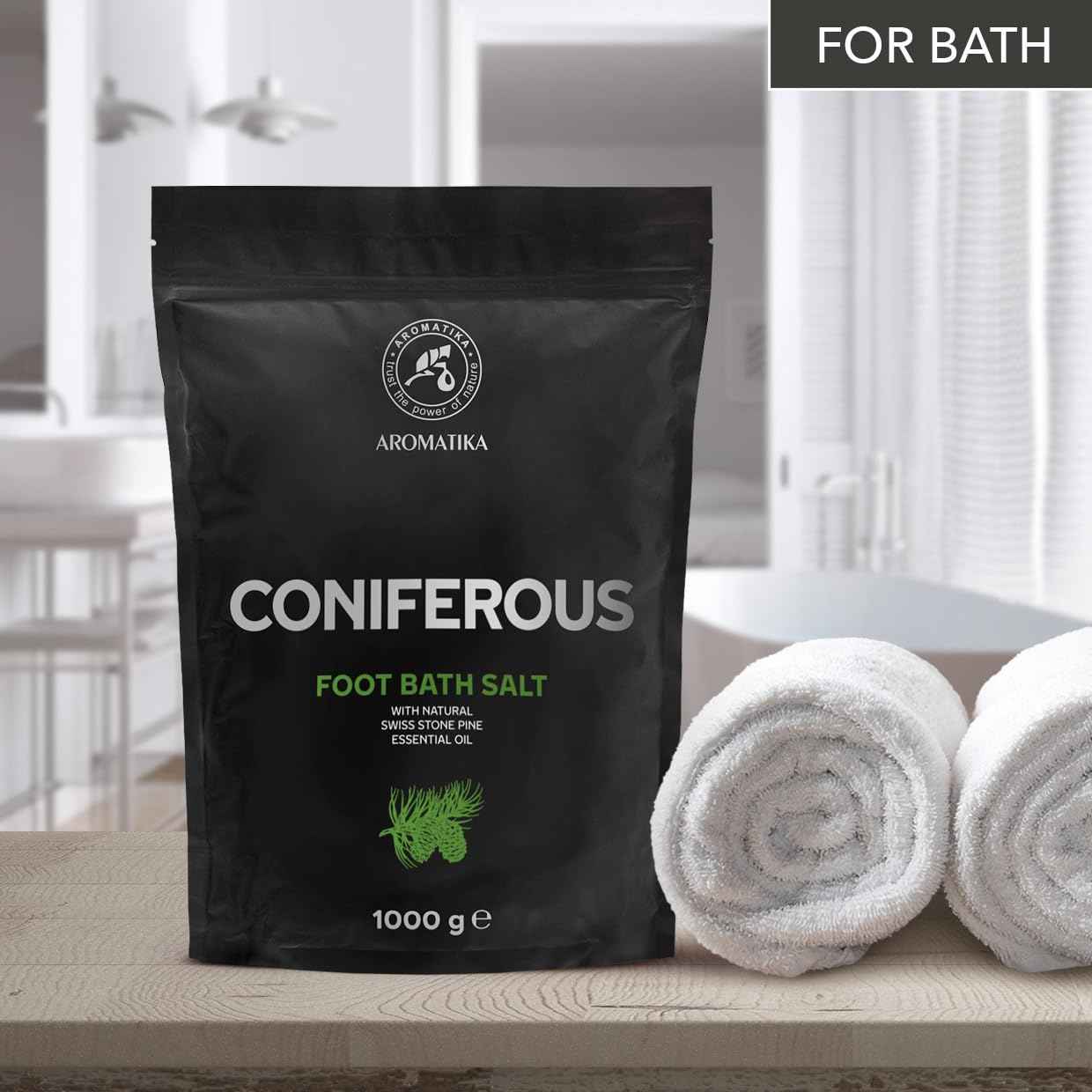 Foot Bath Salt Coniferous 35Oz - Pedicure Foot Bath Salt - Foot Bath Additive with Natural Sea Salt - Swiss Stone Pine Essential Oil - Foot Care for Tired Feet - Beauty - Relaxation - Aromatherapy