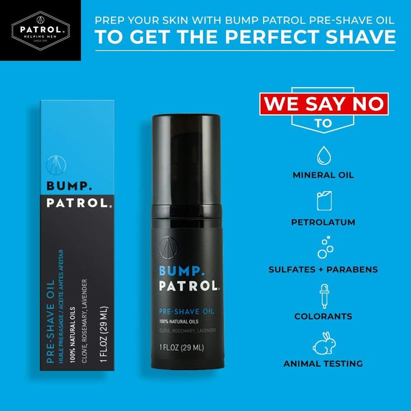 Bump Patrol Pre Shave Oil for Men with Natural Essential Oils – Smooth Razor Glide, Face and Head Shaving Prep, Lightweight Travel Size Pre Shave for Men - 1 oz (Pack of 2)
