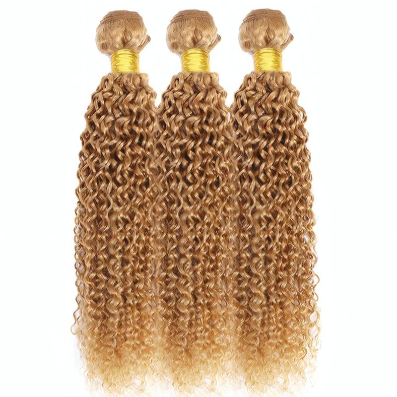 T4/27 Straight Human Hair Bundles Ombre Honey Blonde Mixed Length 10 12 14 Inch Grade 8A Brazilian Virgin Human Hair 3 Bundles Brown Hair Extension For Women No Shedding