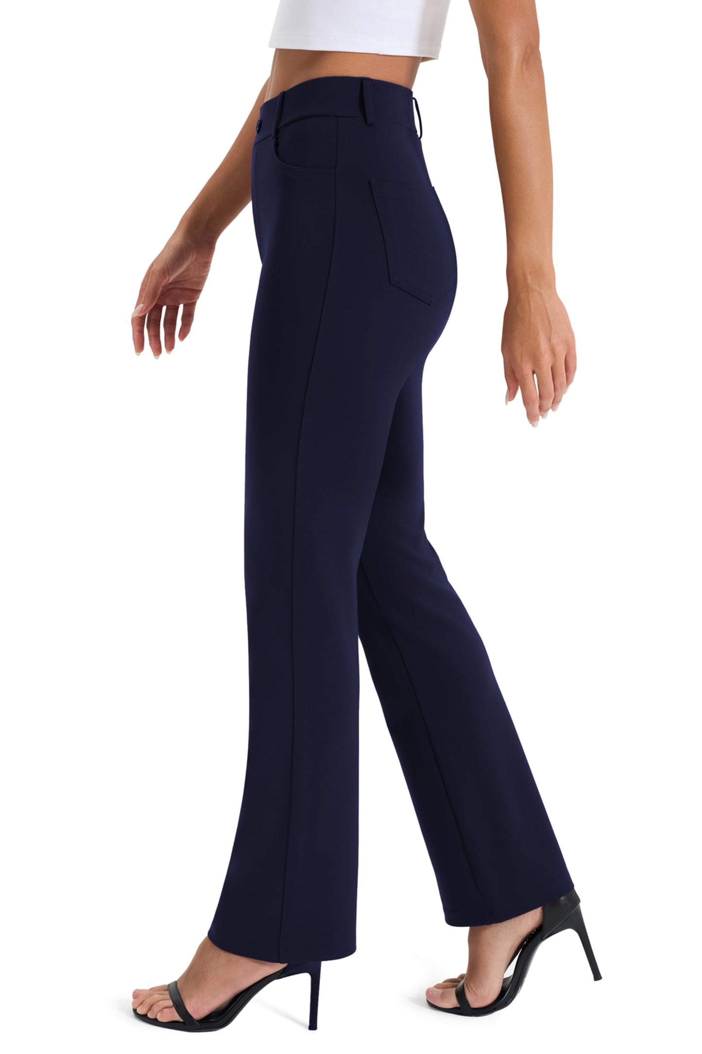 AFITNE Women's Yoga Dress Pants Stretchy Straight Leg Bootcut Work Travel Pants Business Office Casual Slacks with Pockets 31" Navy, L
