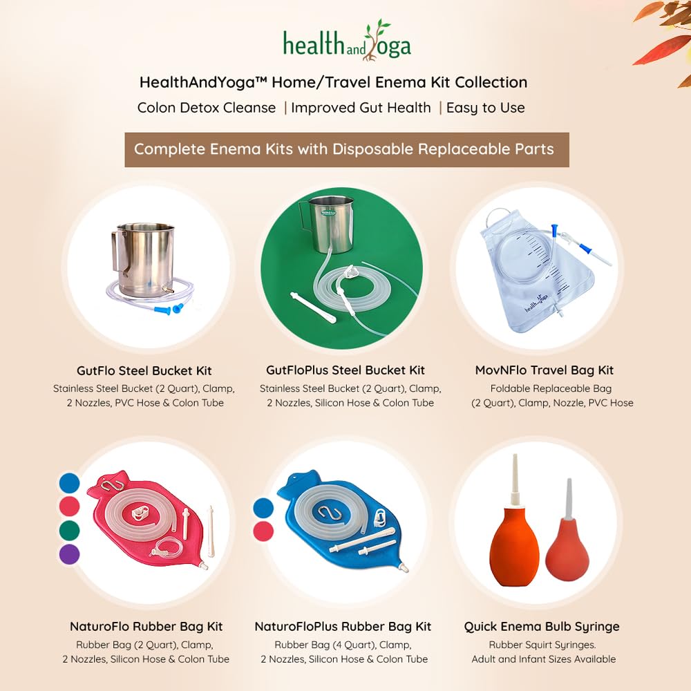 HealthAndYoga™ Combo Superior 2 Quart Stainless Steel Enema Kit - Medical Grade Tubings