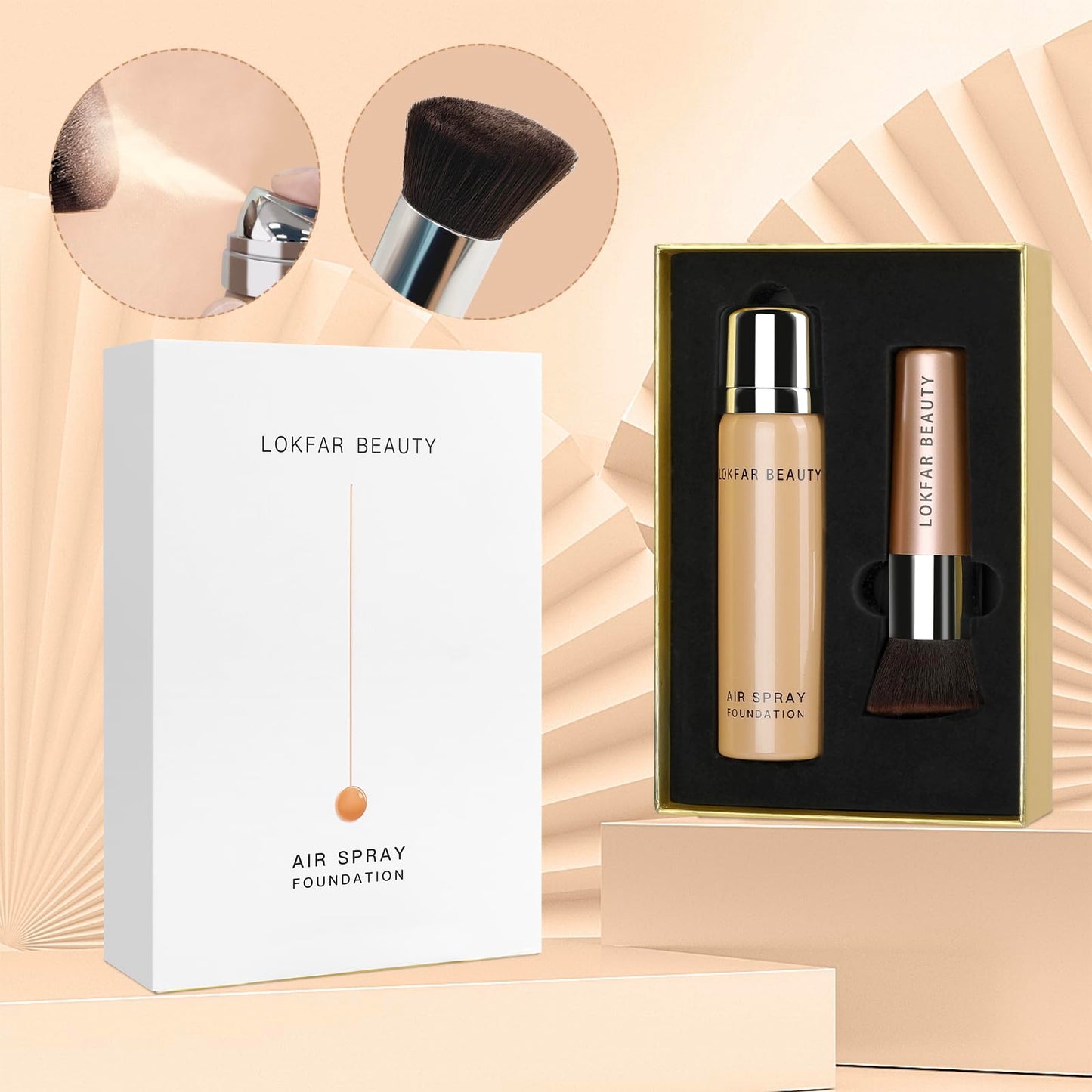 LOKFAR AirBrush Foundation Spray, Silky Mist Spray Makeup Kit with Brush, Full Coverage Foundation for Smooth Radiant Finish, Formula Breathable Lightweight Hydrating | #02 Nude