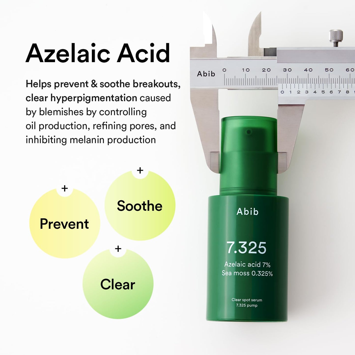 Abib Clear spot serum 7.325 pump with Seamoss Extract, Azelaic Acid, Succinic Acid, 1.01 fl oz, Lightweight, Calming, Soothing Serum for Blemish-Prone Skin, Acne Care, Visible Redness, Korean Skincare