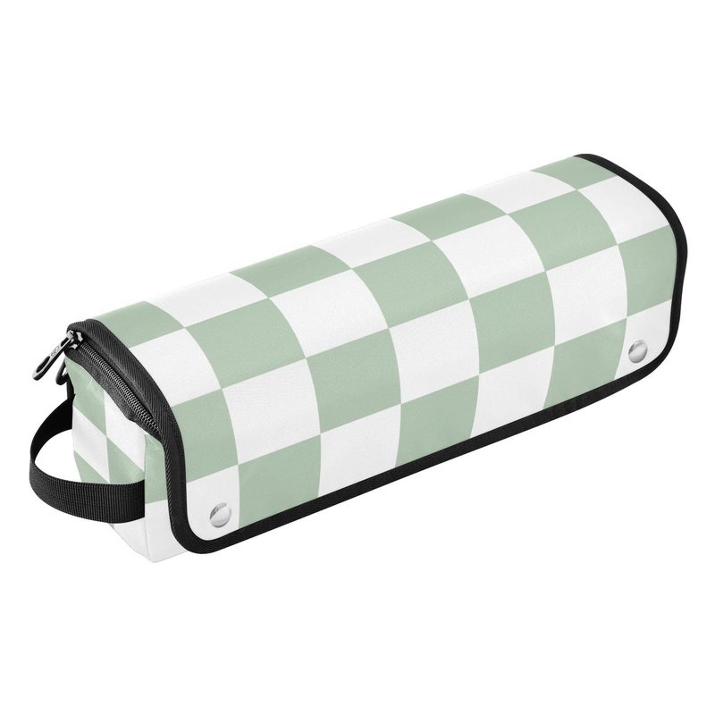Checkered Green and White Hair Tools Travel Bag with Heat Resistant Mat Detachable 2-in-1 Curling Iron Travel Case Hot Tools Organizer for Straightener Flat Iron
