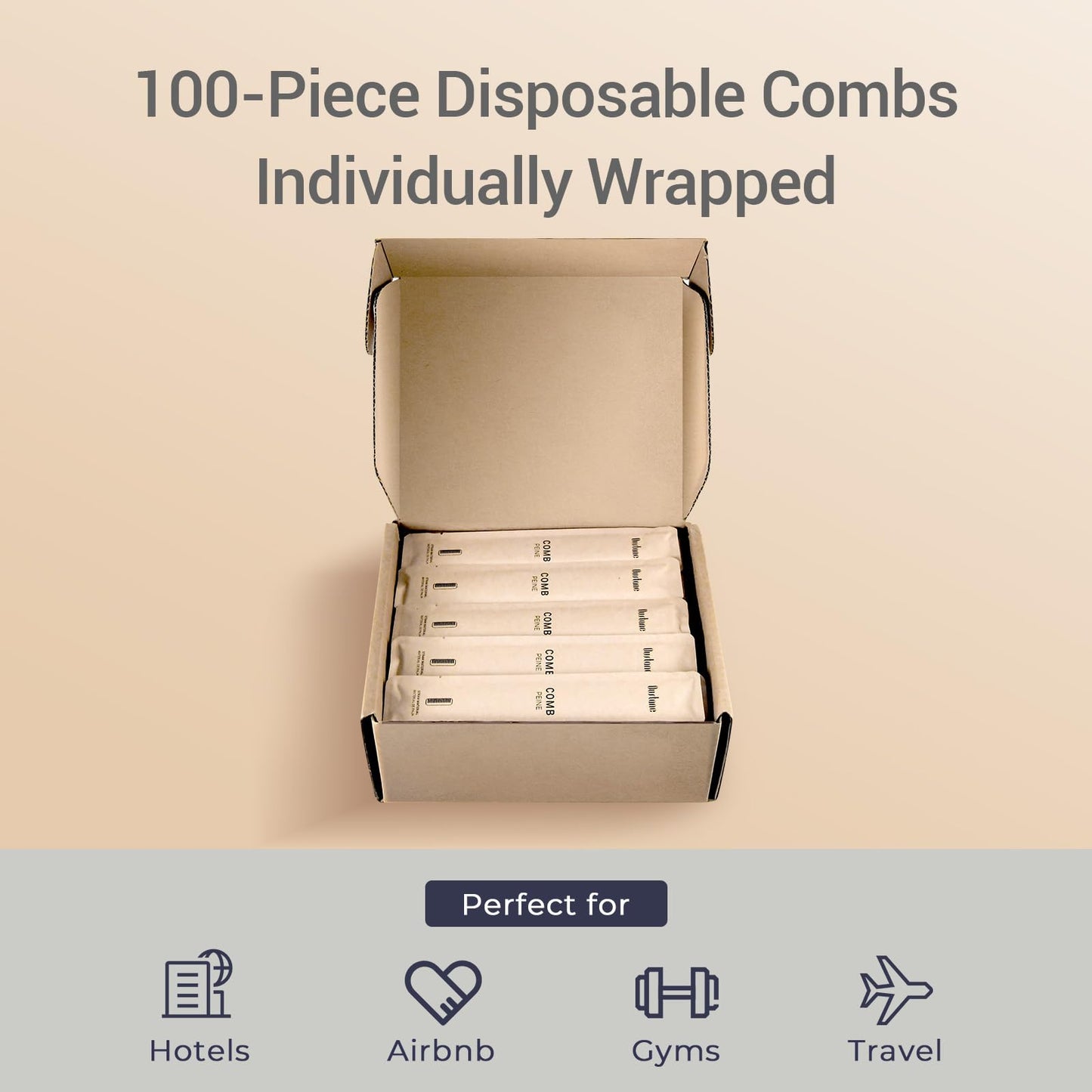 100-Pack Dual-Textured Wheat Straw Hair Combs Bulk, Individually Wrapped Combs for Women, Men & Kids, Disposable Wide Fine Tooth Comb for Styling, Hotels, Airbnbs, Travel & Salons