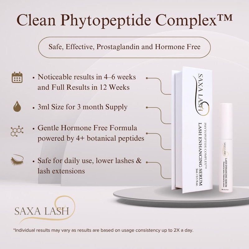 Saxa Lash Peptide Lash Serum. Eyelash Growth Serum with Phytopeptide Complex™. Prostaglandin-Free Formula for Longer, Fuller Lashes