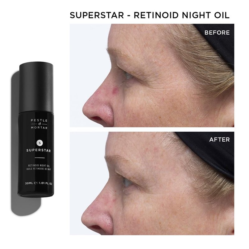 Pestle & Mortar Superstar 2% Retinoid Night Oil, Overnight Face Serum, Anti Aging, Reduces Wrinkles & Fine Lines with Vitamin E, Vitamin C and organic oil 1 Fl Oz