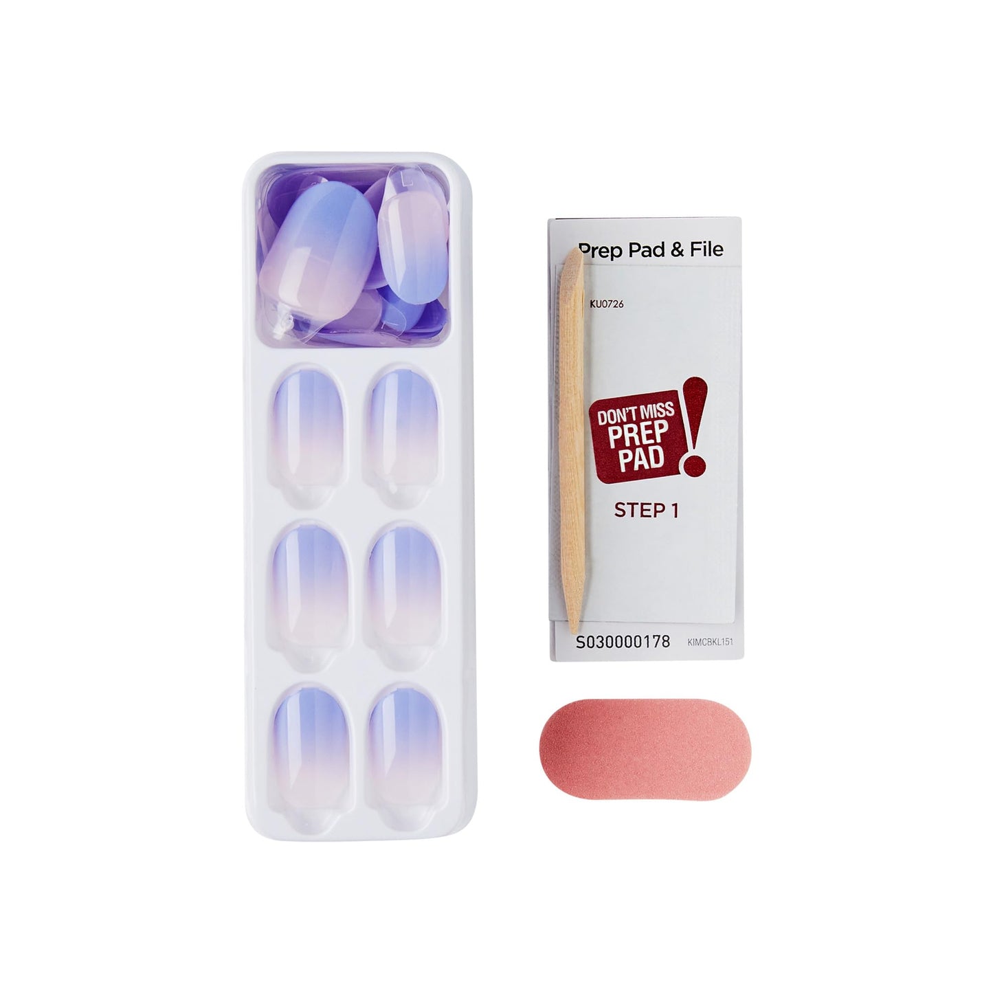 Impress Color Ombre Press On Nails, 'Friendzone', Blue, Short Oval, PureFit Technology, Patented Super Hold Adhesive, Chip Proof, Smudge Proof, Mini Nail File, Manicure Stick & 30 Fake Nails