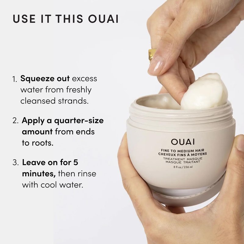 OUAI Fine to Medium Hair Treatment Mask - Lightweight Deep Conditioning Hair Mask with Shea Butter, Keratin & Panthenol - Helps Hydrate, Fight Frizz, Strengthen & Repair Damage (3.4 oz)