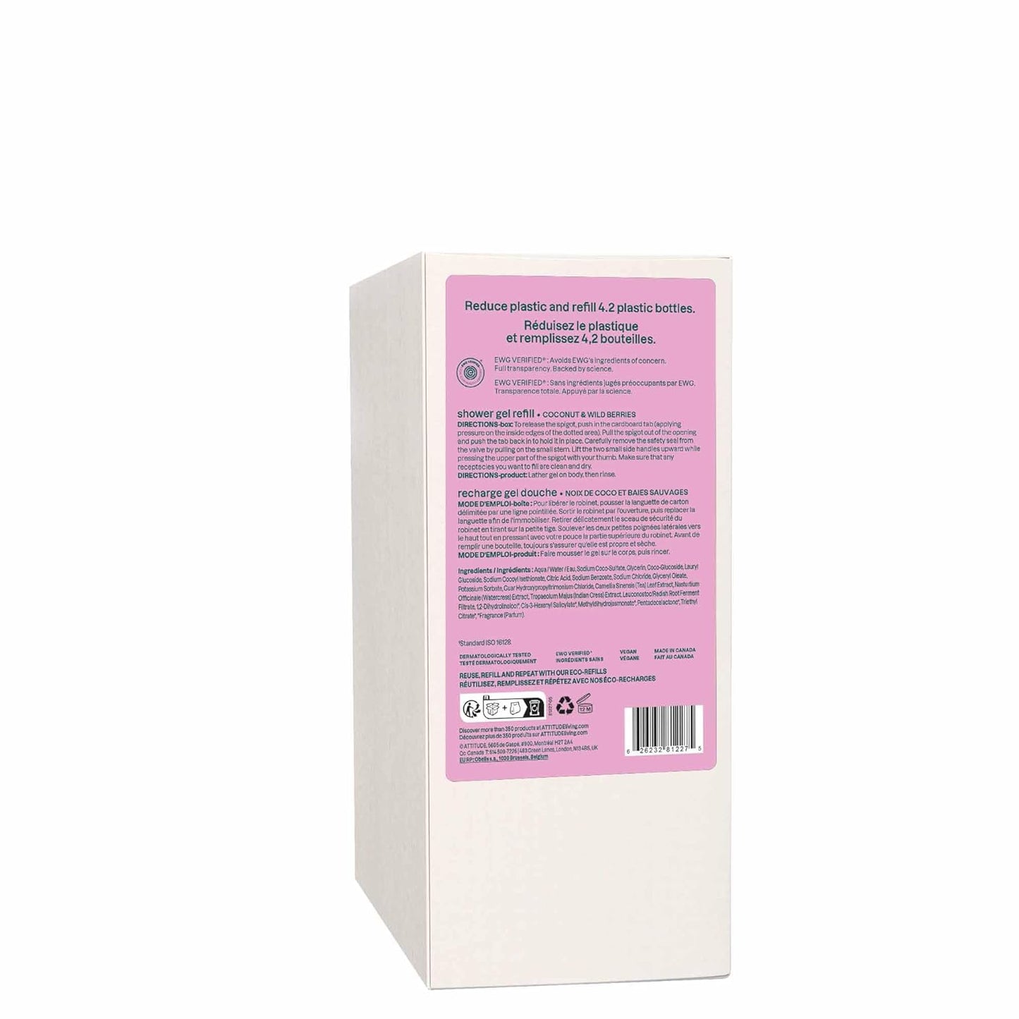 ATTITUDE Body Wash - EWG Verified Vegan Shower Gel | Coconut & Wild Berries Scent, 67.6 Fl Oz
