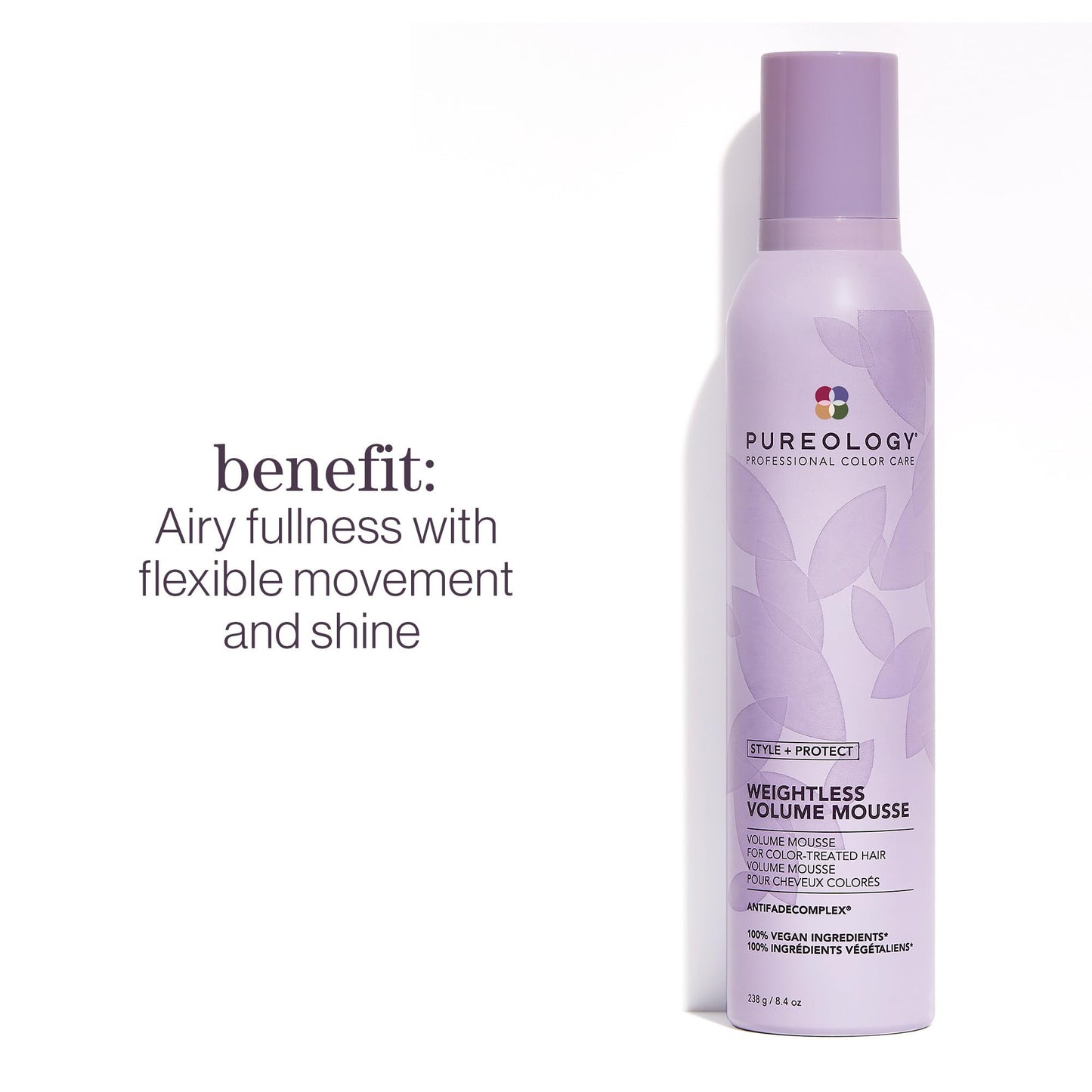 Pureology Style + Protect Weightless Volume Mousse | For Fine, Color-Treated Hair | Lightweight, Volumizing Mousse | Sulfate-Free | Vegan | Updated Packaging | 8.4 Oz. |