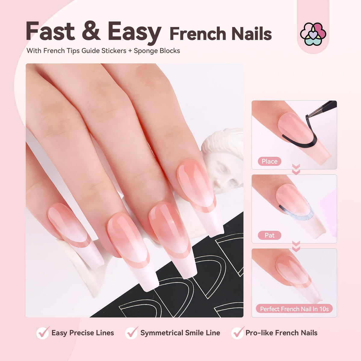 Saviland French Manicure Kit with Everything: Silicone French Tip Nail Stamp French Nails for Beginners Easy French Nails Brush Tips Guide Stickers Fast French Tip Tool Acrylic Nail Kit