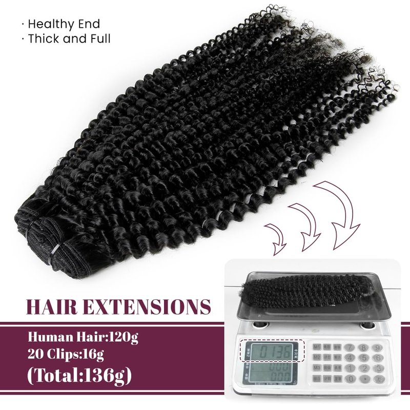KRN Clip in Real Human Hair, 136g 8pcs Natural Black Hair Extensions Clip ins for Black Women Full And Thick Kinky Curly Clip in Human Hair Extensions 20 Clips Easy to Wear 14 Inch