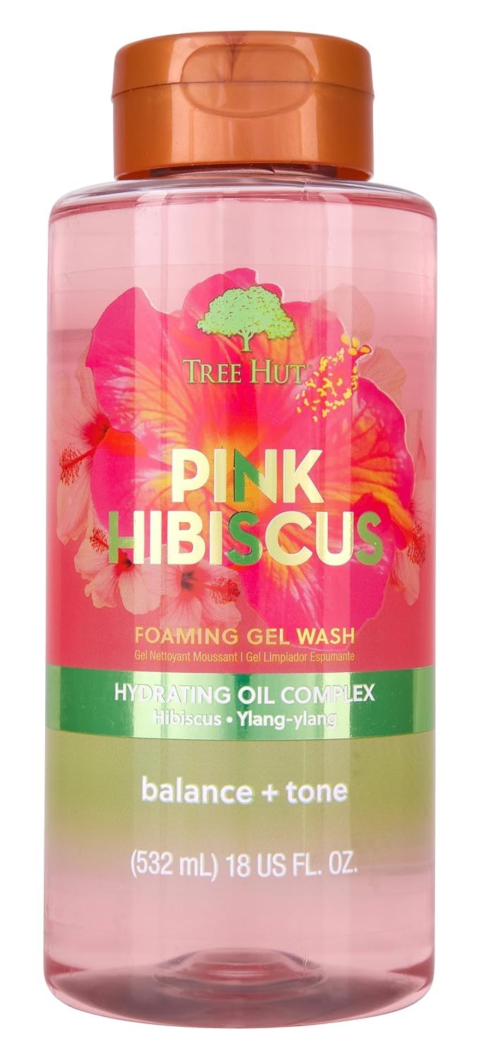 Tree Hut Pink Hibiscus Body Wash, Hydrating & Moisturizing Shower Gel w/Shea Butter & Essential Oils, Soft Smooth Glowing Skin, Gentle Cleanser For All Skin Types, Self Care Gifts for Women, 18 Fl Oz